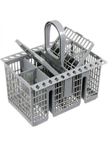 THE WHITE SHOP Multifunctional Dishwasher Basket Cutlery Storage Basket Cage with Handle &amp; Lid for Dishwasher Spare Part Accessories