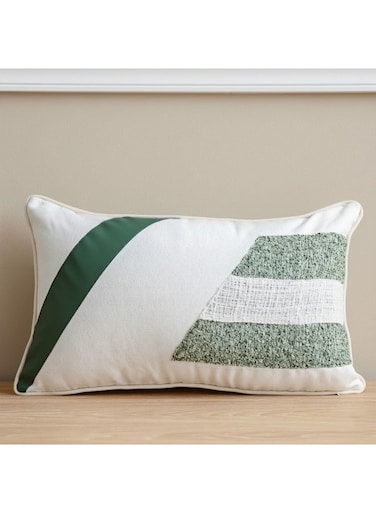 HOME Patchwork Filled Cushion - Green 30x50 cm   Decorative Rectangular Pillow   Soft Polyester Cushion For Sofa &amp; Home Decor   Stylish Textured Cushion