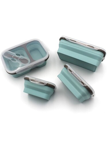 Auroware School Lunch box Set 4 Collapsible Space serving Dishwasher safe Microwave safe Easy to clean