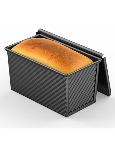 8*4 Inch Pullman Loaf Pan with Lid, 1Lb Dough Capacity Bread Loaf Pans, Non-stick Coating, Carbon Steel Bread Mold, Bread Container, Toast Mold for Home Bakeware, Sandwich &amp; Toast Oven Baking, Black