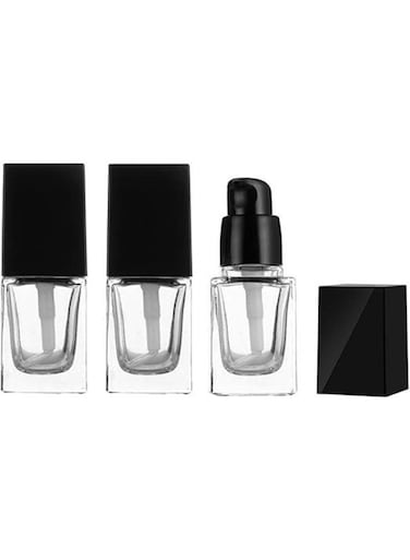 15ml/0.5OZ Empty Glass Bottles with Press Pump Head Liquid Foundation Bottle Cosmetic Makeup Vials Containers for BB/CC Creams Lotion Square Essential Oils Jars Travel Set Sample Vials