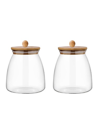 Premium 2pcs Borosilicate Glass Canister Set with Airtight Wooden Lids 800ML