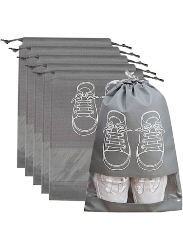 6PCS Travel Shoe Bags with Rope for Men and Women 32x44cm Large Shoes Pouch Storage Packing Organizers, Grey