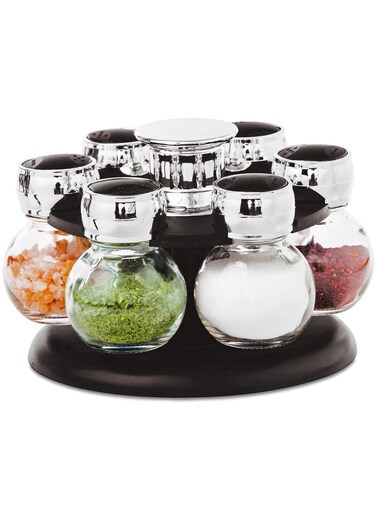 Revolving Spice Rack Spinner Counter Top   Glass Jar Bottles Set of 7 Pcs for Herbs, Salt and More with Rotating Holder   Spice Jar by Home Smart