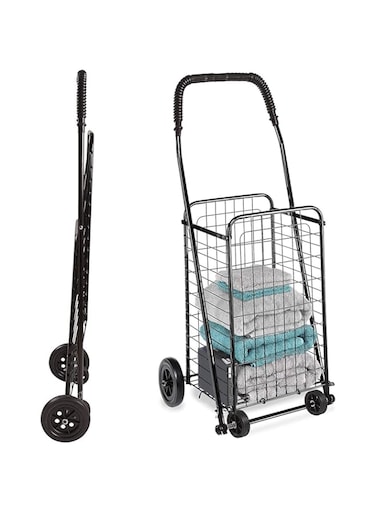 DMI Utility Cart with Wheels to be used as a Shopping Cart, Grocery Cart, Laundry Cart and Stair Climber Cart, Weighs 7.5 Pounds but holds up to 90 Pounds, Compact and Foldable, Black