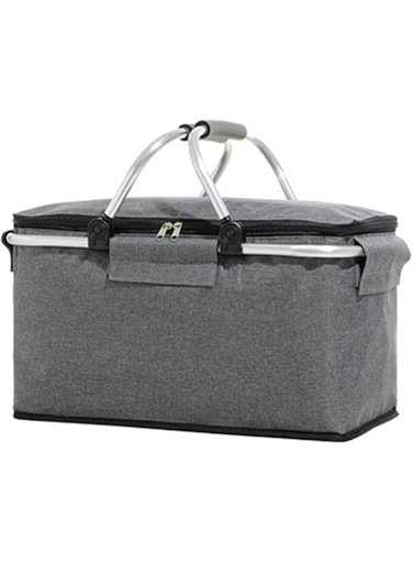 Lomeshow Insulated Picnic Basket, Collapsible Picnic Basket with 2 Sturdy Handles, Leak-Proof Outdoor Basket for Camping Meal Delivery Shopping, Beach Bag Cooler Bags, Grocery Basket Reusable (Gray)
