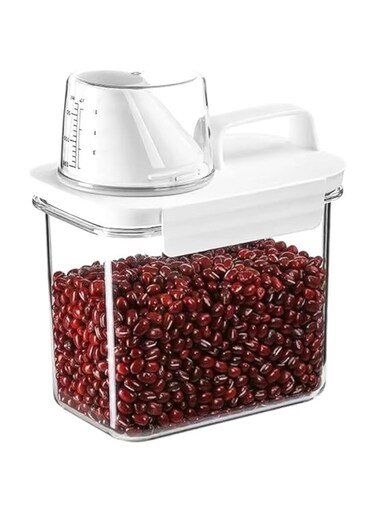 VAODO Food Storage Containers, with Measuring Cup, Cereal Dispenser Easy Flow Storage Jar, Tippable Grain Storage Box with Carrying Handle, 1100ml