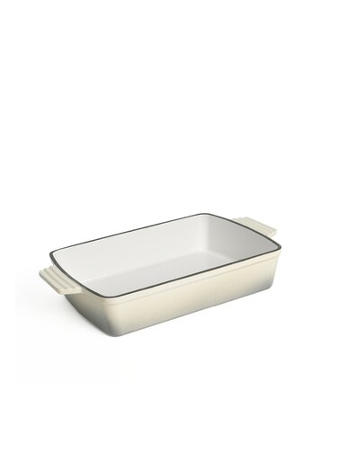GET Healthy &amp; Safe Enamel Cast Iron Rectangular Roasting Dish, (12-Inch, Cream) Oven &amp; Induction Compatible, Easy-Clean Non-Stick Interior
