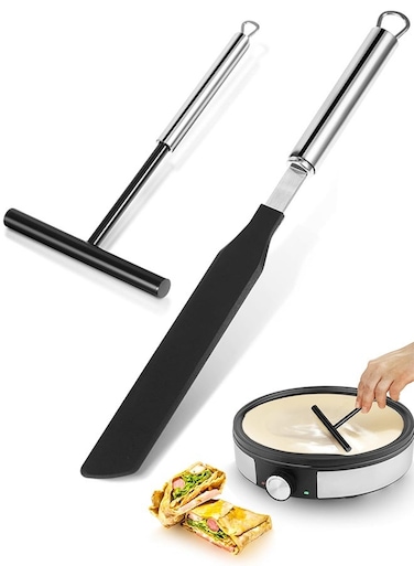 Crepe Spreader and Spatula Set Pancake Making Tools Crepe Pan Maker Batter Spreader Spatula Cake Turner Kitchen Utensils Stainless Steel Crepe Spreader Tool
