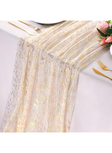 28X120Inch Cheesecloth Glitter Table Runner,Sheer Chiffon Gauze Runner, Sequin Glitter Table Decoration Centerpieces for Wedding Birthday Christmas Bridal Baby Shower (Gold)