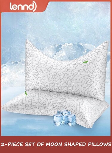2-Pack Crescent-Shaped Pillow Set - Adjustable crescent-shaped memory foam pillows, cool and breathable.