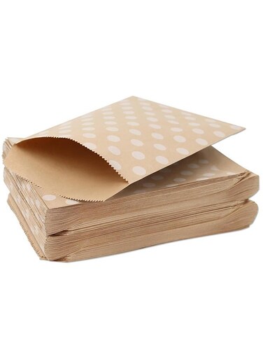 Kraft Paper Cookie Bags with White Round Pattern, (5 x 7 Inch) Paper Bags Greaseproof Envelopes Brown Paper Snack Bags Cookie Bags Popcorn Bags