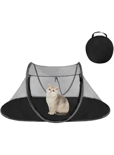 LENND Outdoor Cat Enclosures, Portable Cat Tent for Bearded Dragon, Dogs and Small Animals, Cat Outdoor Tent with Foldable Bag(Black)