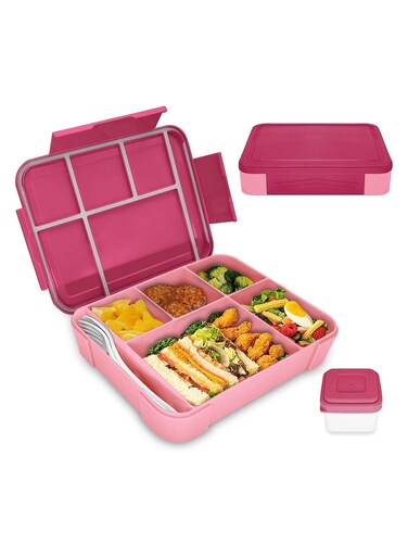 Box for Kid School,Children's Lunch Box with Compartments, Bento Box Children, Leak-proof Lunch Box for Girls and Boys, Snack Box, Perfect for School, Nursery &amp; Trips (Pink Rose)