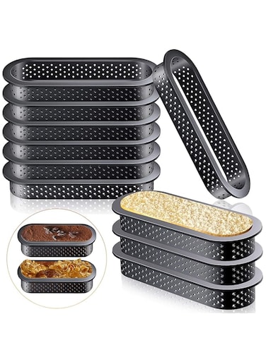 Patelai 12 Pcs 5.7"W x 0.8"H Oval Tart Rings Non Stick Perforated Cake Mousse Ring Heat Resistant Bakeware Tart Mini Tart Mold Tart Pan for Baking Cockes Pies Quiche Cheese Desserts Thanksgiving