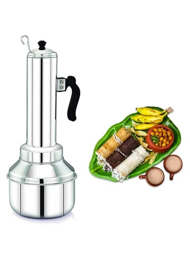 MASH Stainless Steel Puttu Kudam Chirattaa Puttu Maker with Steamer Plate, Puttu Vessel, Puttu Maker Pressure Cooker, Puttu Maker Steel, Silver,