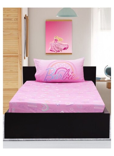 Linen Klub Kidz Klub Barbie Doll Pink Fittedsheet Twin 2pcs Set - Fabric 144TC Poly Cotton Printed Size: 1pc Fitted Sheet 120x200+25 cm +Pillowcase 50x75cm