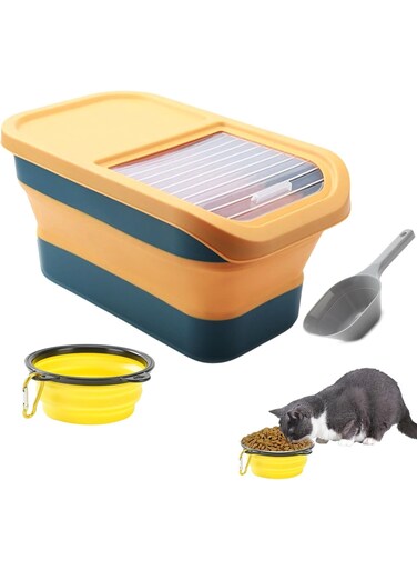 Collapsible Pet Food Container&iuml;&frac14;&OElig;Dog Food Storage Container with Lids&iuml;&frac14;&OElig;Foldable Pet Cat Food Storage Bin with Silica Del Pet Bowl and Dog Food Spoon&iuml;&frac14;&OElig;for Pet Food, Cereal, Coffee