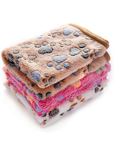 luciphia 1 Pack 3 Blankets Super Soft Fluffy Premium Fleece Pet Blanket Flannel Throw for Dog Puppy Cat Paw Brown/Pink/White Small(23x16 inch)