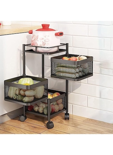 Sulfar Multi Purpose Trolley Storage Organizer And kitchen accessories items for Kitchen Storage Rack Square Design Fruits &amp; Vegetable Onion Cutlery (Matt Black, 4 Layer Drawer)