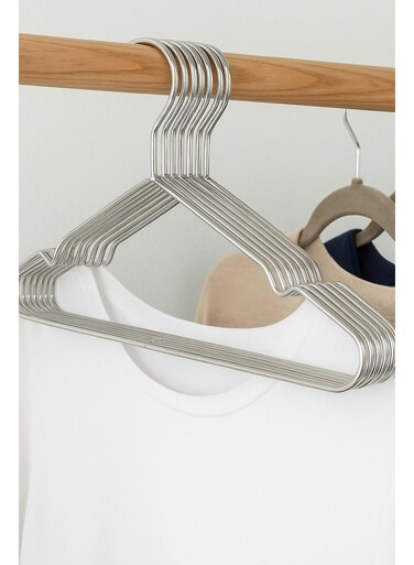 Homes Iron Steel Clothes Hangers  Metal Hangers for Coats, Suits, Dresses, Abayas &amp; Shirts, Durable Non-Slip Design for Wardrobe Organization  Grey  pack of 10
