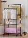 Double Rods Clothes Rack with Roller, Metal Garment Rack with Shoe rack and Hooks, Multipurpose Clothes Hanger Organizer,Suitable for Bedrooms, Balconies and Living room (Black)