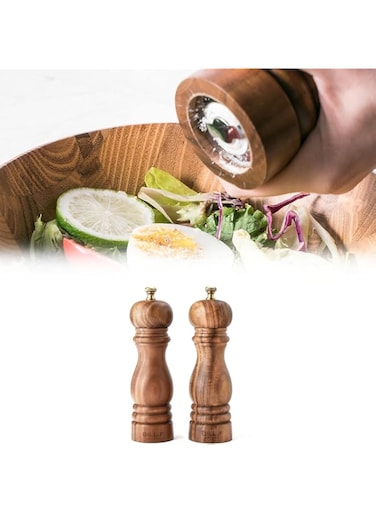 NALACAL Wooden Pepper Mil, Set of 2 Salt and Pepper Grinder Set, Wooden Pepper Mill Grinder Salt Pepper Shakers, with Adjustable Ceramic Rotor, Refillable Manual Sea Salt Pepper Mill