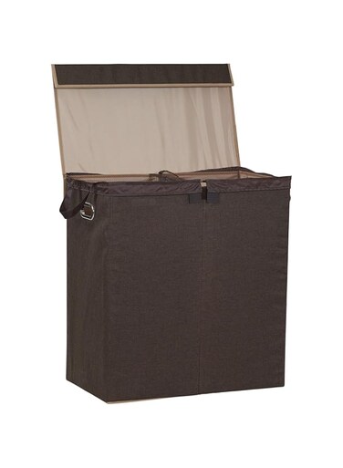 Household Essentials 5614 Double Hamper Laundry Sorter with Magnetic Lid, Brown Coffee Linen