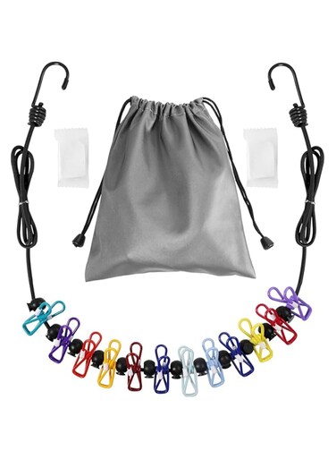 SWIUKPHE Retractable Travel Clothesline, Portable Clothesline, Including 2 Compressible Towels, 12 clothespins, Suitable for Indoor and Outdoor, Balcony, Outdoor Camping use Multicolor