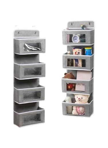 THE WHITE SHOP Over the Door Organizer,Load Stuffed Storage Hanging with Hooks,Large Capacity Pockets for Closet Bathroom Nursery Bedroom Dorm,Toys Cosmetics Sundries(GREY)