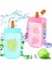 2 Pieces Ice Cream Bar Water Bottles with Straws 300ml Kids Water Juice Drinking Cups Cute Leakproof Kawaii Ice Cream Water Bottle with Adjustable Shoulder Strap for Kids Adult Sports (Blue, Pink)