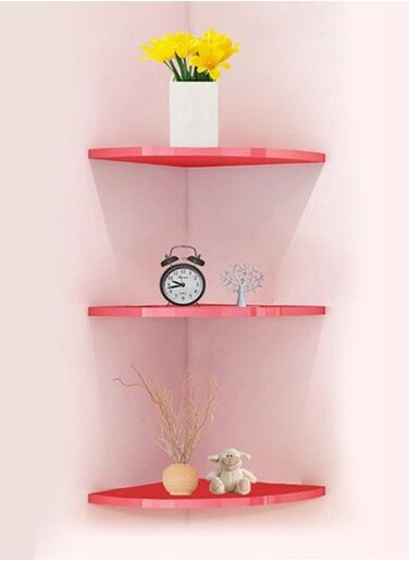 Floating Corner Wall Shelf 3Pcs Triangle Bookshelf Home Decor 3 Tier Display Organizer 25cm Red White