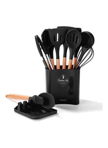 12-Piece Non-Stick Silicone Cooking Utensils Set Black 11 x 16 x 33cm