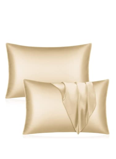 Silky Satin Pillowcase for Hair and Skin Queen - Champagne Gold Silk Pillowcase 2 Pack 76L x 51W CM (20x30 Inches) - Satin Pillow Cases Set of 2 with Envelope Closure (2pcs Champagne)