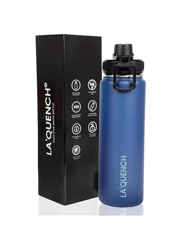 LA'QUENCH&trade; 18/8 Stainless Steel Water Bottle 710ML / 24oz Double Wall Vacuum Insulated Thermos Flask Wide Mouth Gym Sports Bottle (Navy Blue)