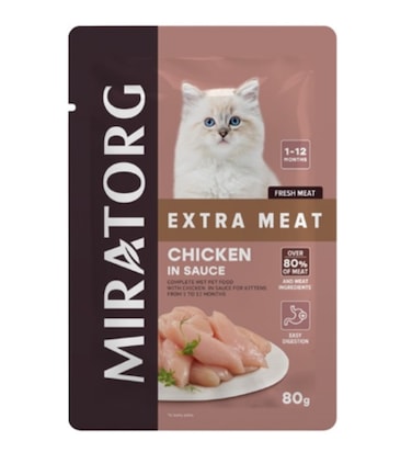 Miratorg EXTRA MEAT with Chicken in Sauce Kitten Wet Food - 24pc x 80g
