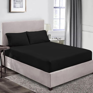 MUSA&Acirc;&reg; Deep Pockets Fitted Sheet - 100% Cotton Luxury Bedding Set (Black, 160 x 200cm)