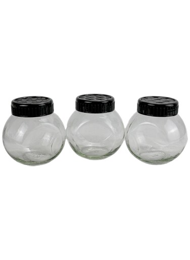 Round Jars With Airtight Lids, Airtight Glass Storage Canister With Plastic Lid, 3 Piece Glass Jar With Black Lids, Food Storage Containers For Pantry For Tea, Herbs, Sugar (3Pc, 500Ml)