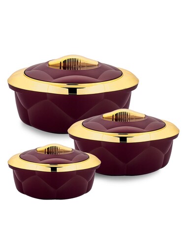 3pcs Casserole Set Stainless Steel Inner Casing Maroon Color - 2.2L,4.0L,6.0L