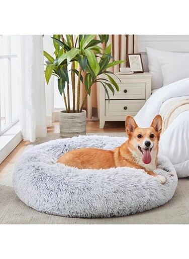 DOOKOO Calming Dog &amp; Cat Bed, Anti-Anxiety Donut Cuddler Warming Cozy Soft Round Bed, Fluffy Faux Fur Plush Cushion Bed for Small Medium Dogs and Cats (30in)