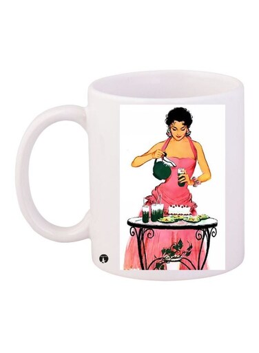 Vintage Woman Printed Coffee Mug White/Beige/Pink 11ounce