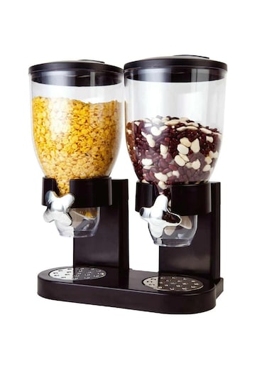 Dual Cereal Dispenser Indispensable Dry Food Dispenser Easy To Use 2L Capacity Each Dispenser Black