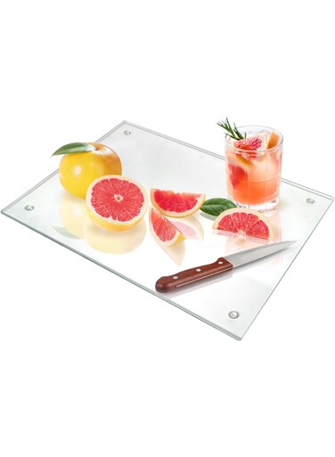 Glass Cutting Board for Kitchen Counter, 12x16 Clear Cutting Board for Countertop, Non-Slip, Heat-Resistant, Machine Washable, Easy to Clean, Kitchen Decoration
