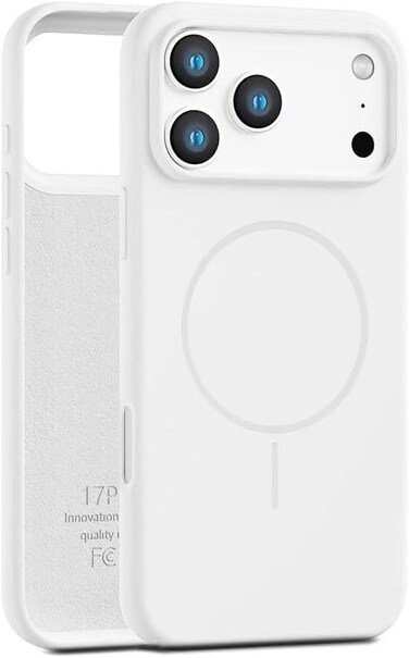 Silicone iPhone 17 Pro Max White Luxury Magnetic Compatible for iPhone Series &ndash; Shockproof, Slim Fit, Soft-Touch Protective Cover with Magnetic Wireless Charging Support