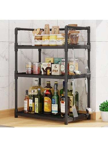 Silk Route 3-Tier Microwave Oven Stand Shelf, Black