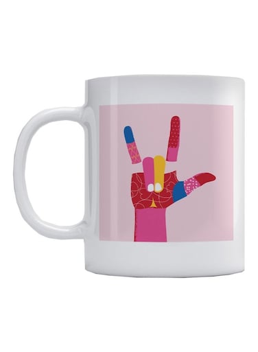 A Hand Pop Art Printed Mug Pink/Yellow/White