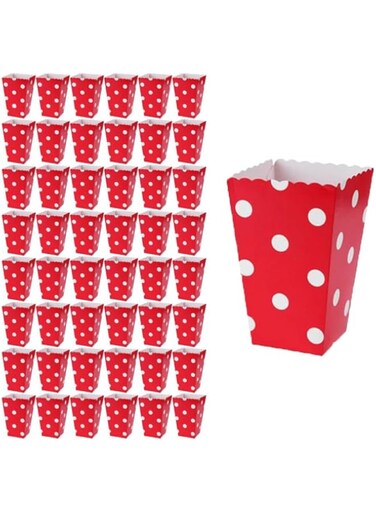 GMQG set of 48 pieces Popcorn Boxes, Snack Containers for Carnival Party Supplies, Movie Night, Birthdays, Red and White colour (Polka dots)