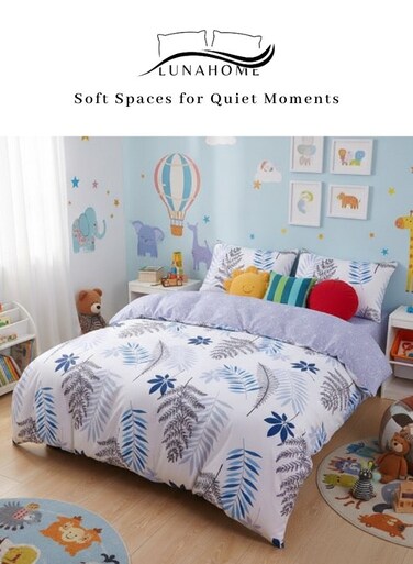 Home Single Size 4-Piece set (1 Duvet cover - 160*210cm.1 Fitted sheet - 100*200+30cm. 2 Pillow cases - 50*75cm.). Bedding Set (No Filler Included) &acirc;&euro;&ldquo; Reversible Duvet Cover Set featuring a Charming Leaf Design. Suitable for kids bedroom for single size bed