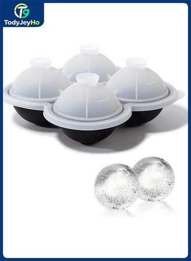Large Ice Cube Trays - 2.5" Flexible 4 Ice Balls Maker with Leak Proof Funnel Lids, BPA Free Round Silicone Ice Cube Molds, Reusable Sphere Ice Tray for Cocktails, Drinks, Coffee, Juice
