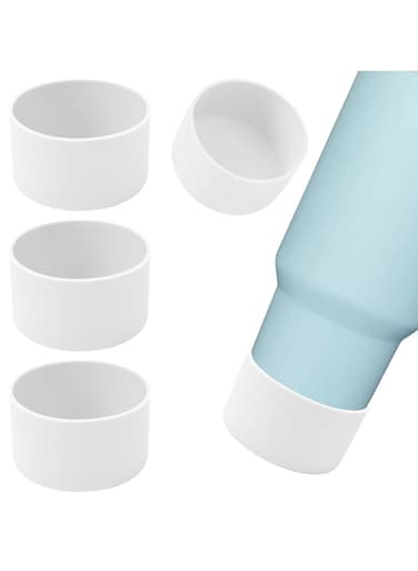 4Pack Silicone Tumbler Boot For Stanley 40oz Quencher Adventure &amp;Stanley Iceflow 30oz 20oz &amp;Hydro Flask 12-40oz, Protective Cup Bottom Sleeve Cover Compatible With Stanley Cup Accessories (White)